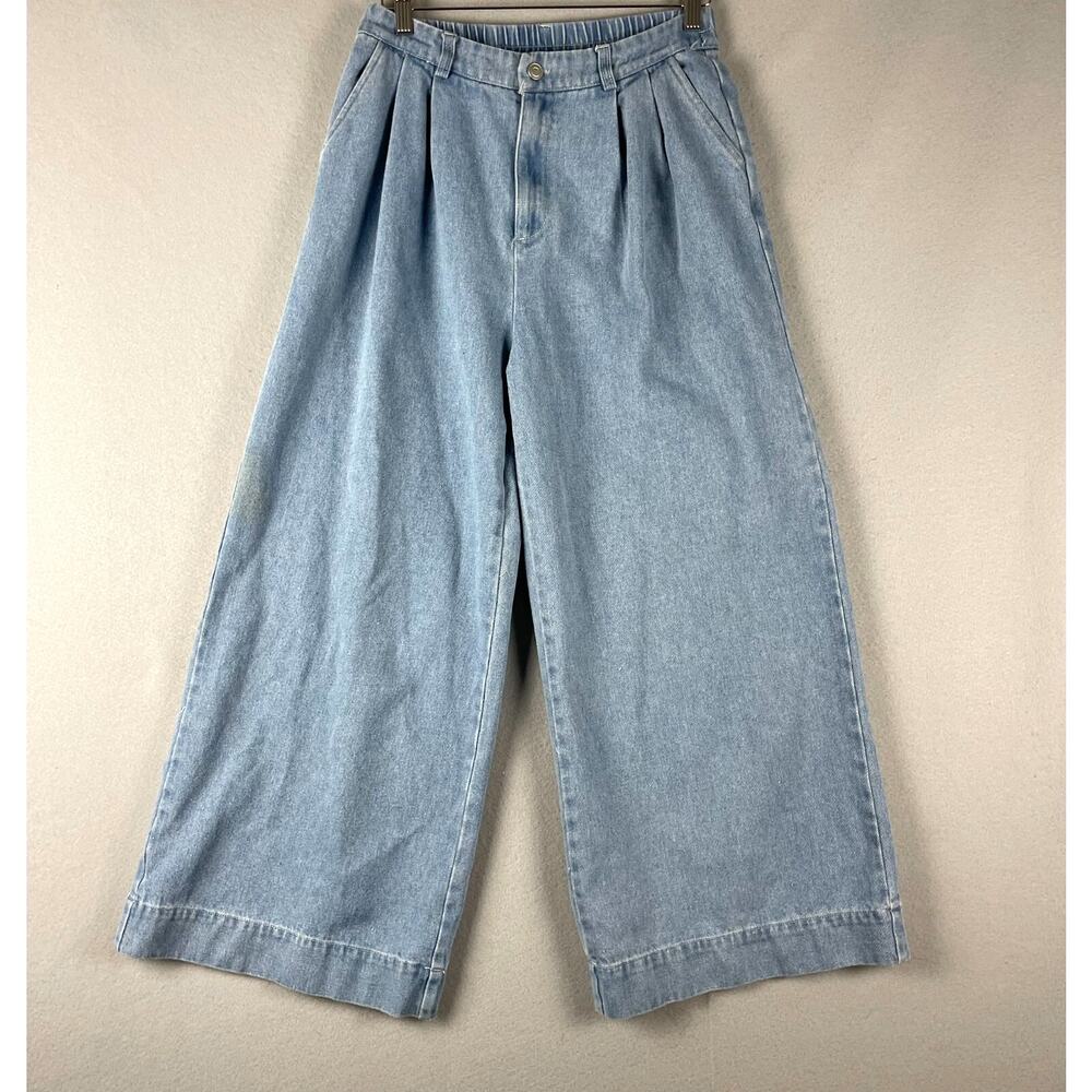 Vici Jeans Womens Medium Wide Leg Medium Wash High Rise Pleated Boho Grunge